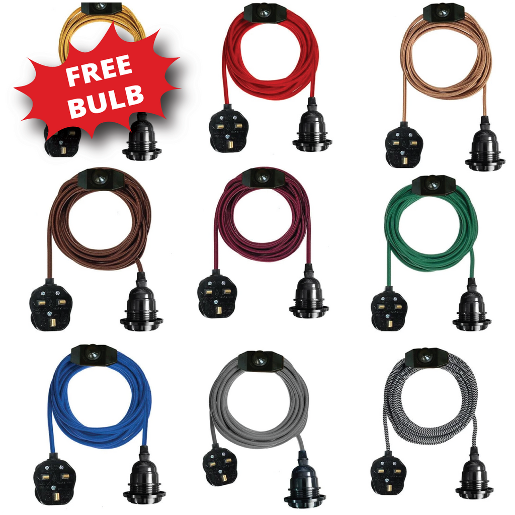 2M Plug-in Vintage E27 Dimmer Switch Fabric Pendant Light Holder with FREE BULB ~1267