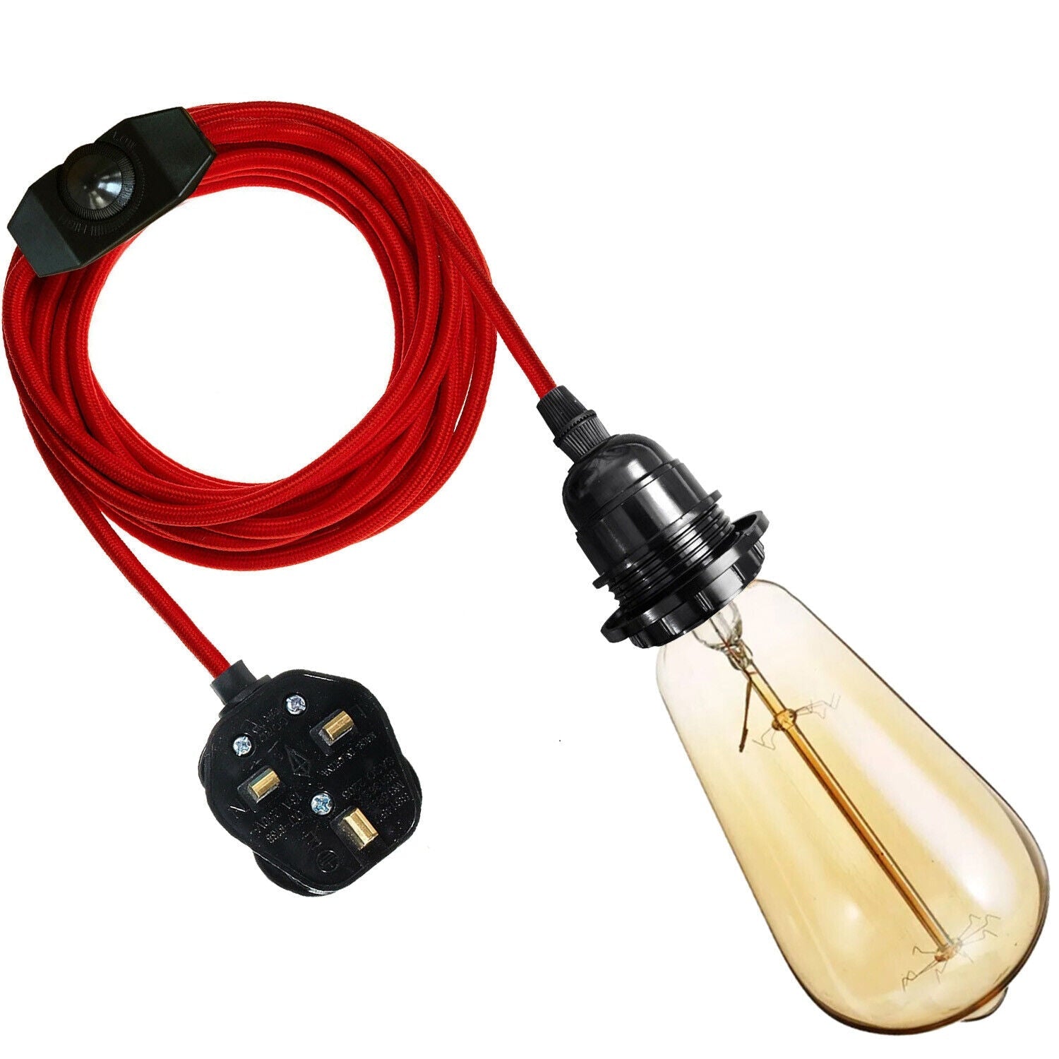 2M Plug-in Vintage E27 Dimmer Switch Fabric Pendant Light Holder with FREE BULB ~1267
