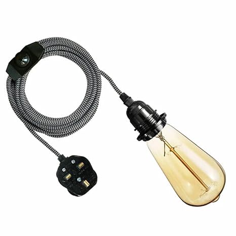 2M Plug-in Vintage E27 Dimmer Switch Fabric Pendant Light Holder with FREE BULB ~1267