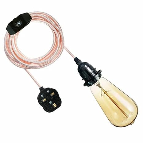 2M Plug-in Vintage E27 Dimmer Switch Fabric Pendant Light Holder with FREE BULB ~1267